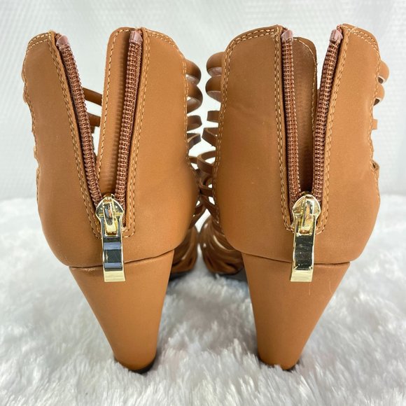 NEW! C COMFORT tan strappy sandal 3" heel zipper back over ankle - SZ 8 - Picture 5 of 10
